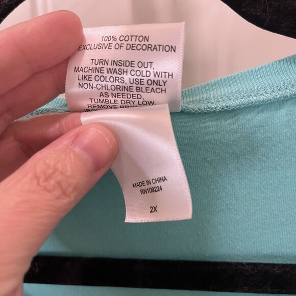 Decorated Originals VTG Teal Blue Floral Embroidered V Neck Top Womens Size 2X - Picture 5 of 9